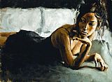 Ready for Bed Paintings - Renee on Bed II by Fabian Perez
